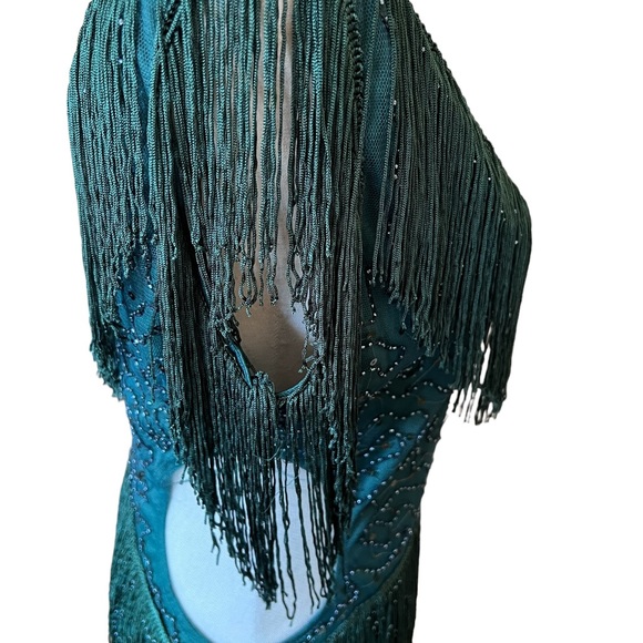 Embroidery Multi-Layered flapper style Tassel Dress in deep emerald green NWT - Picture 6 of 11